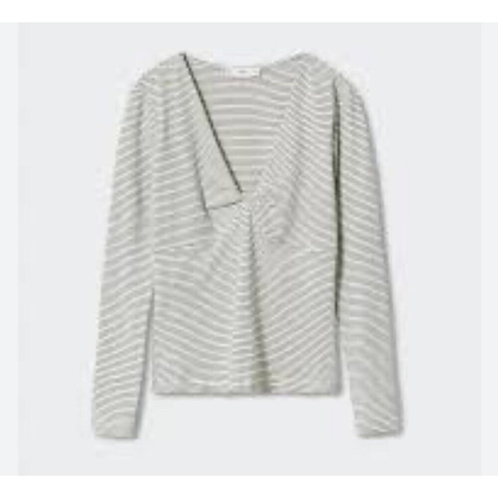 MNG Mango Stripedd Knot V Neck Long Sleeve T Shirt Sz XL NWT